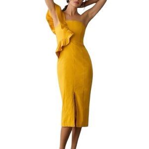 By Anthropologie Ruffle One-Shoulder Slim Dress NWT